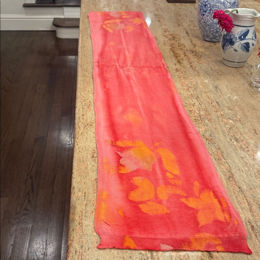 Marika Charles Cashmere Silk Lined  Scarf Floral Pattern Pinks and Corals